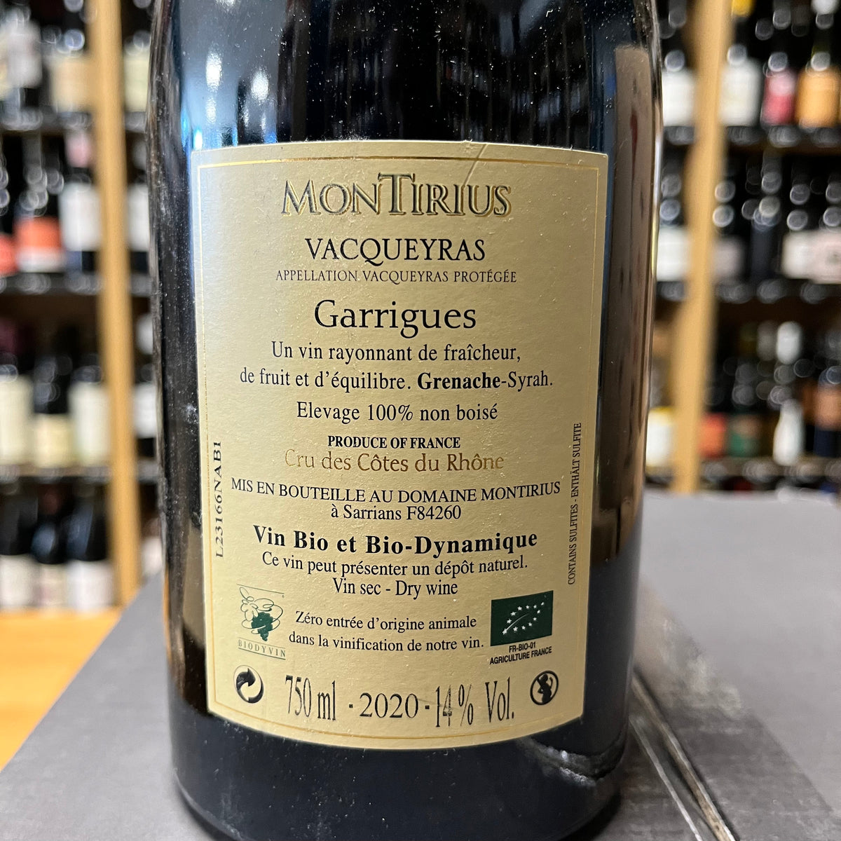 Bouteille Vin rouge AOC Vacqueyras Rouge Montirius Garrigues 2020, Côtes du Rhône