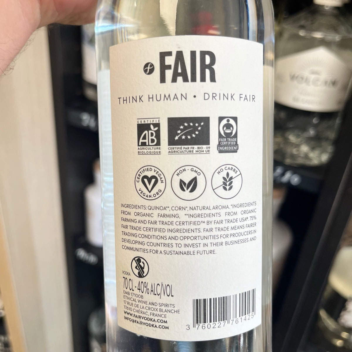 Fair Quinoa Vodka, vodka équitable, vue 2