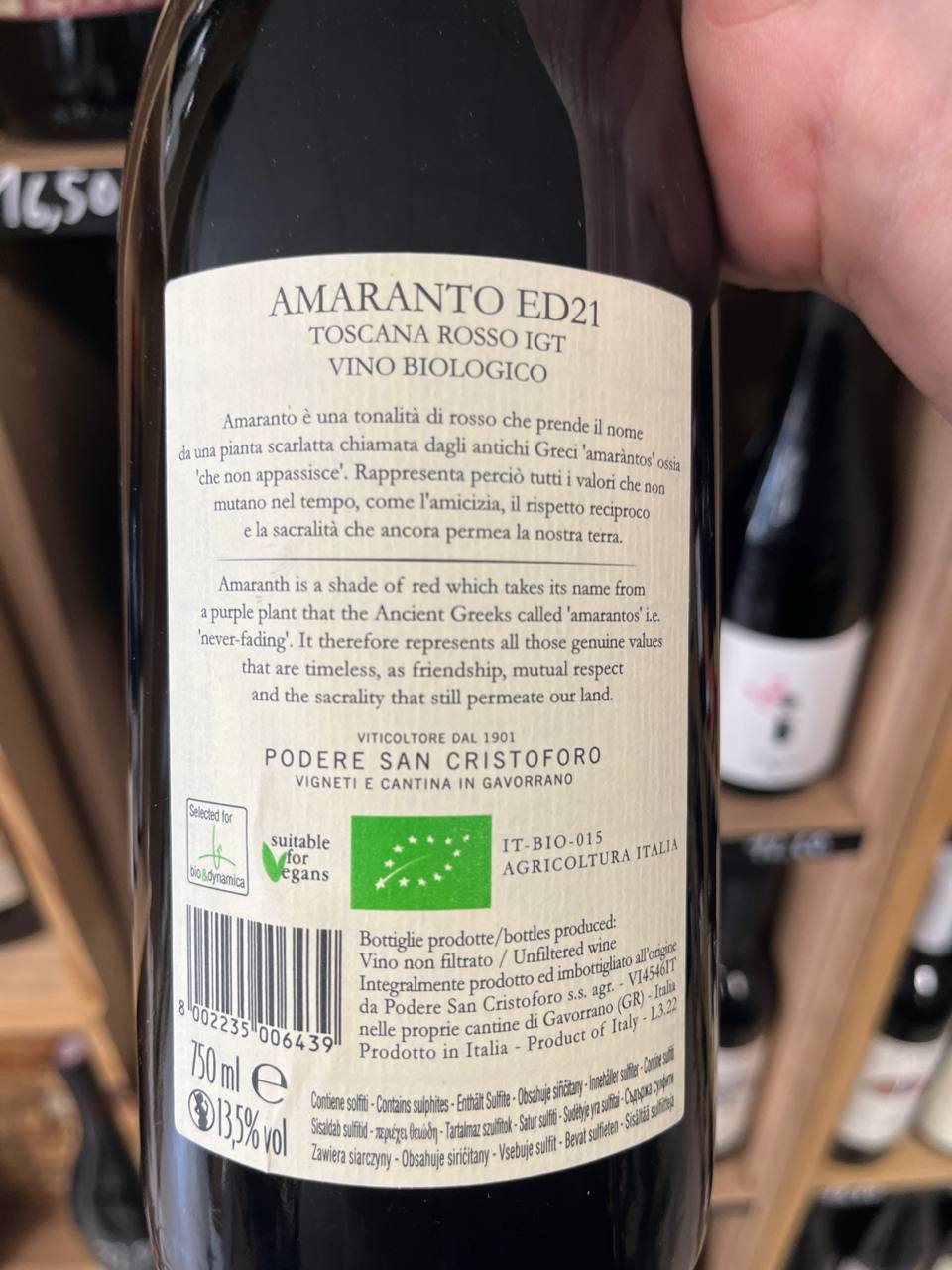 Bouteille Vin rouge Podere San Cristoforo 2021, Italie