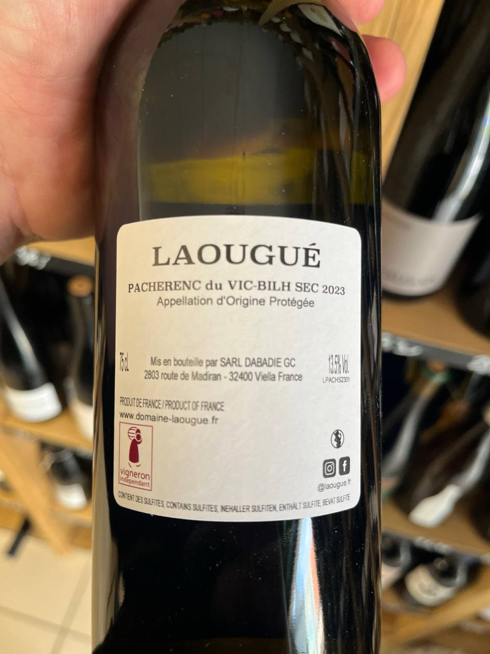 Bouteille Vin blanc Sylvain Dabadie 2023, Sud-Ouest — agriculture biologique
