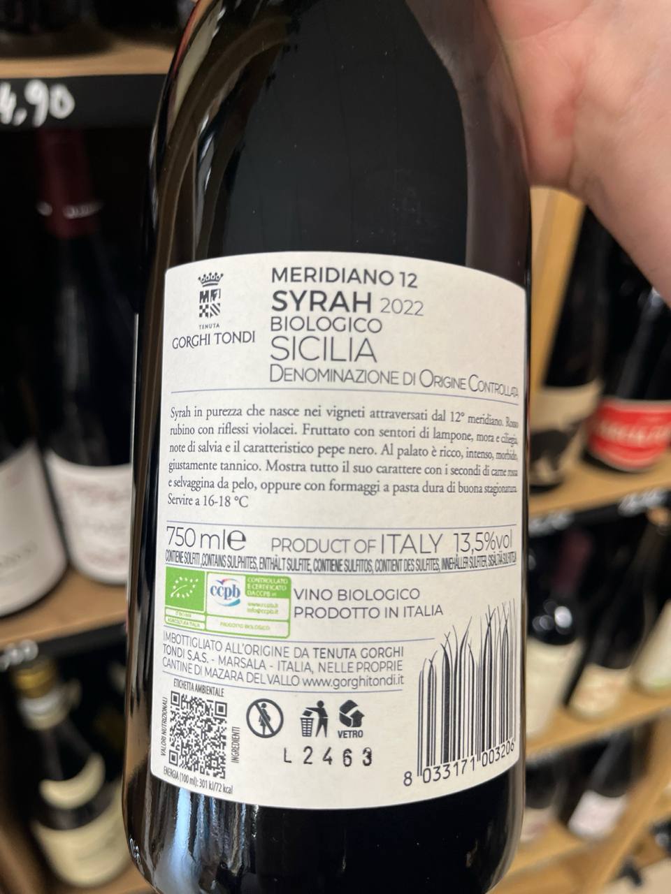Bouteille de Meridiano 12 Syrah 2022 – Tenuta Gorghi Tondi, Sicile