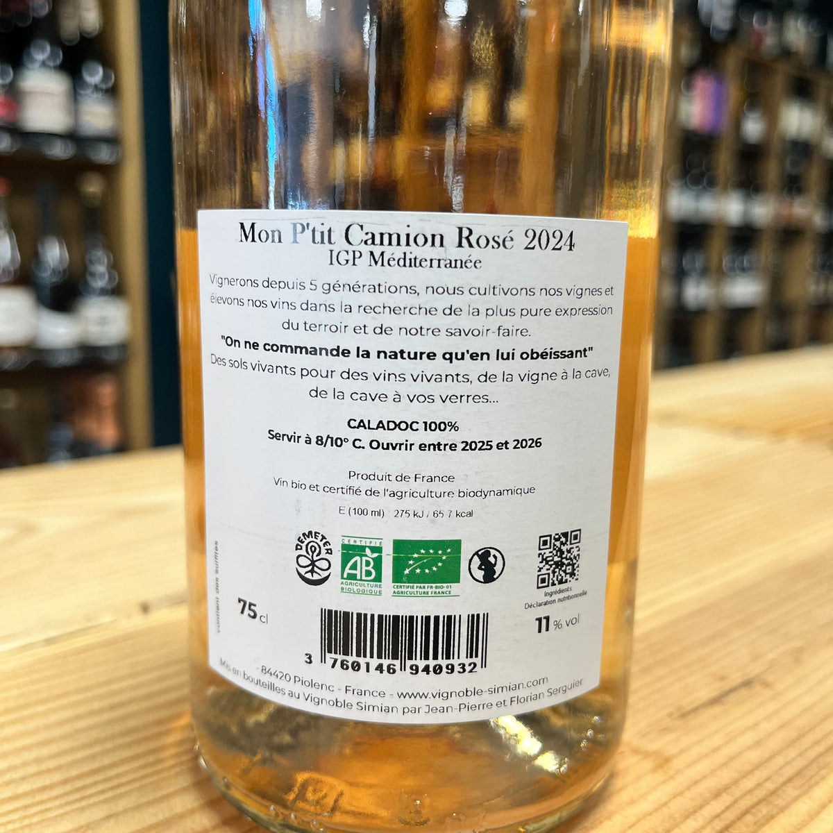 Bouteille Vin rosé Simian 2024, Côtes du Rhône — biodynamie