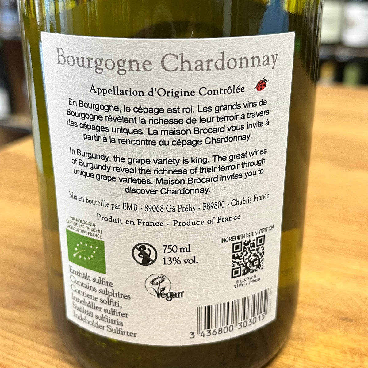 Bouteille Vin Bourgogne Chardonnay 2022, AOC Bourgogne — biodynamie