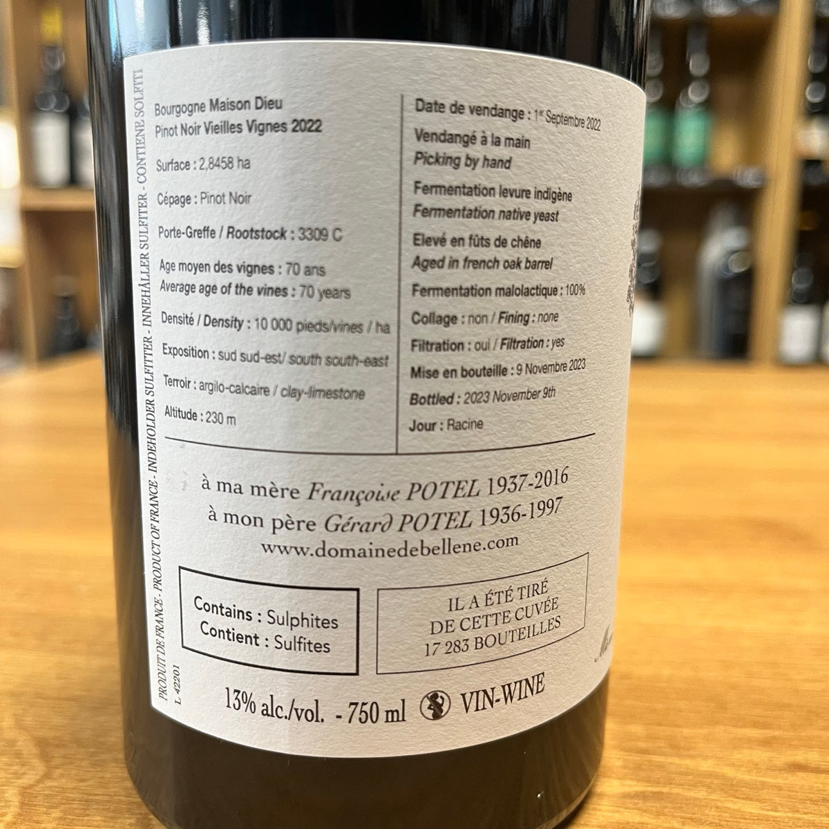 Bouteille Vin rouge Bourgogne Pinot Noir Vieille Vignes, AOC Bourgogne