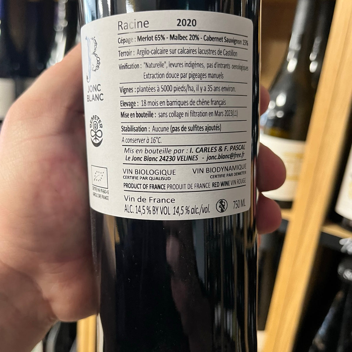 Bouteille Vin blanc Racine 2020, Bordeaux — agriculture biologique
