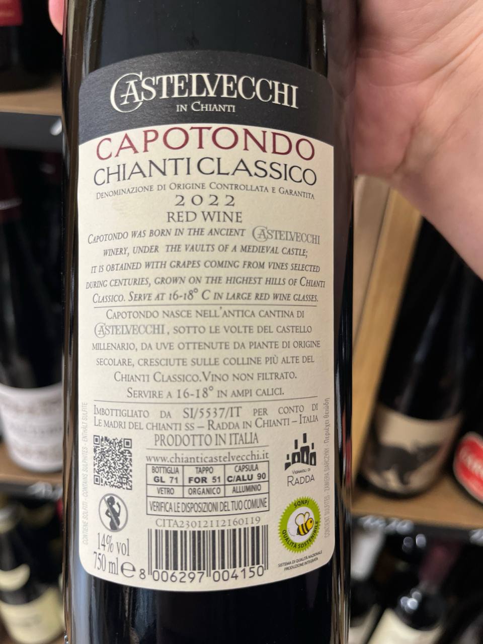 Bouteille Vin rouge Castelvecchi 2022, Italie