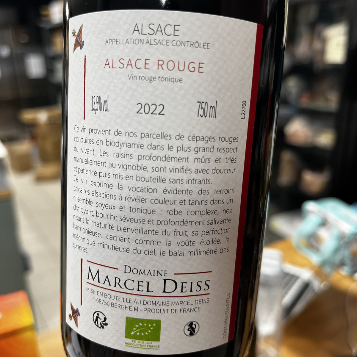 Contre-étiquette Alsace Rouge 2022, Domaine Marcel Deiss
