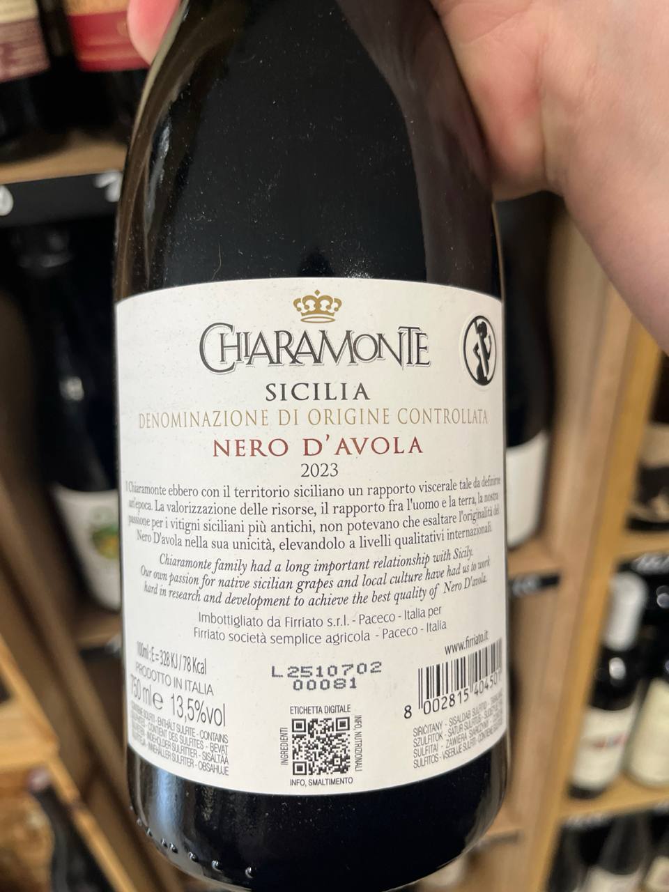 Bouteille Vin rouge Firriato 2023, Sud-Ouest