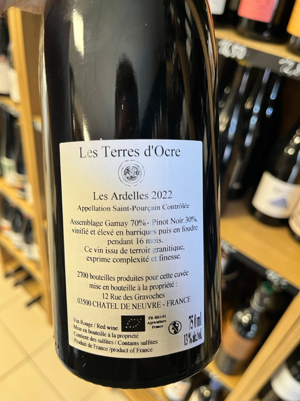Bouteille Vin Les Ardelles Rouge 2022 — agriculture biologique